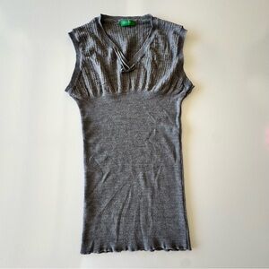 United Colors Of Benetton Charcoal Gray Wool Sleeveless V-Neck Smock Tank Top L